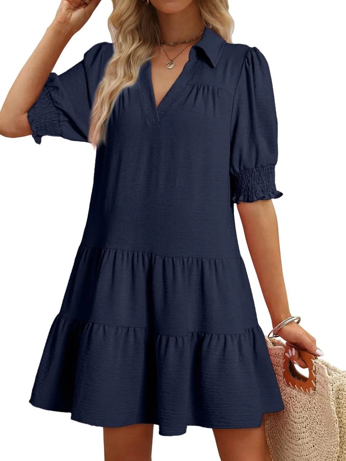 Johnny Collar Half Balloon Sleeve Mini Dress - MARIGOLD