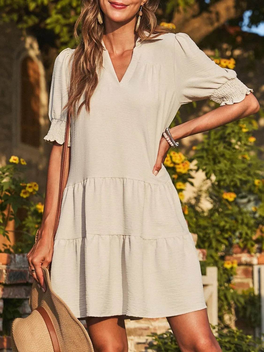 Johnny Collar Half Balloon Sleeve Mini Dress - MARIGOLD