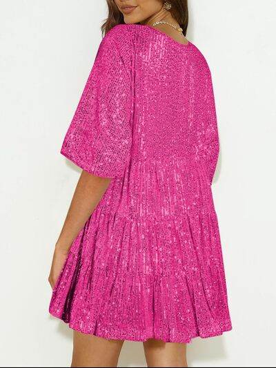 Sparkling Sequin Tiered Mini Dress - MARIGOLD