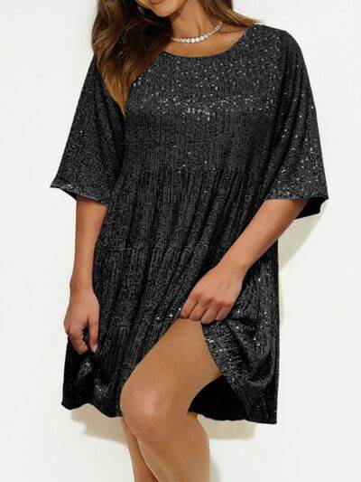 Sparkling Sequin Tiered Mini Dress - MARIGOLD