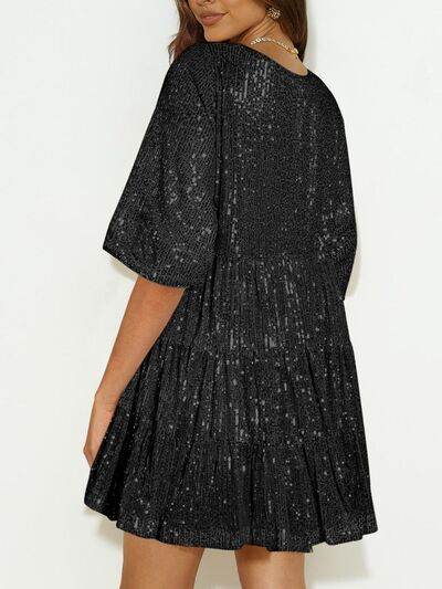 Sparkling Sequin Tiered Mini Dress - MARIGOLD