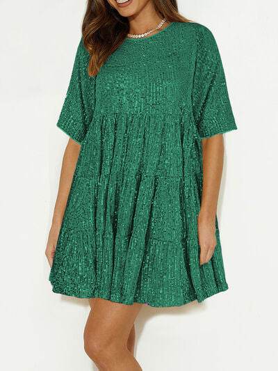 Sparkling Sequin Tiered Mini Dress - MARIGOLD