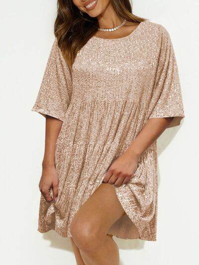 Sparkling Sequin Tiered Mini Dress - MARIGOLD