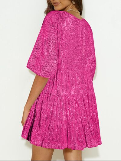 Sparkling Sequin Tiered Mini Dress - MARIGOLD