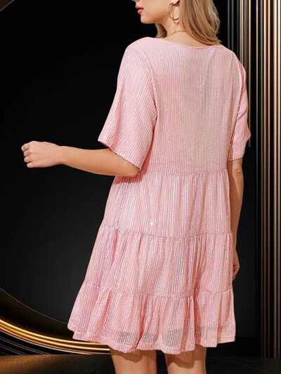 Sparkling Sequin Tiered Mini Dress - MARIGOLD
