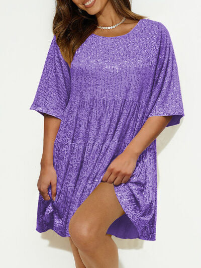 Sparkling Sequin Tiered Mini Dress - MARIGOLD
