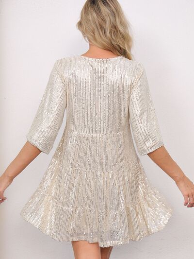 Sparkling Sequin Tiered Mini Dress - MARIGOLD