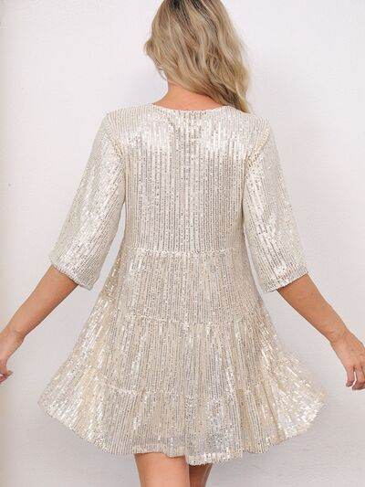 Sparkling Sequin Tiered Mini Dress - MARIGOLD