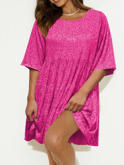 Sparkling Sequin Tiered Mini Dress - MARIGOLD