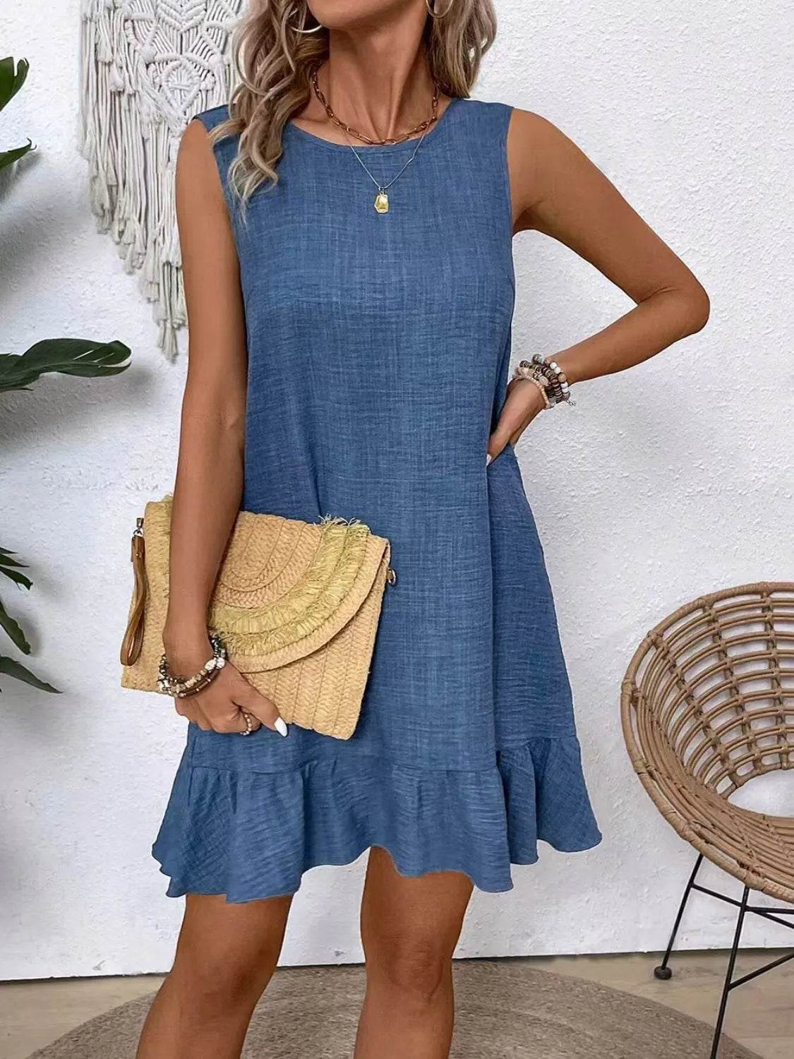 Ruffled Hem Sleeveless Tie-Back Dress - MARIGOLD