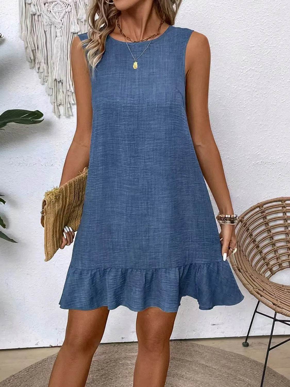 Ruffled Hem Sleeveless Tie-Back Dress - MARIGOLD