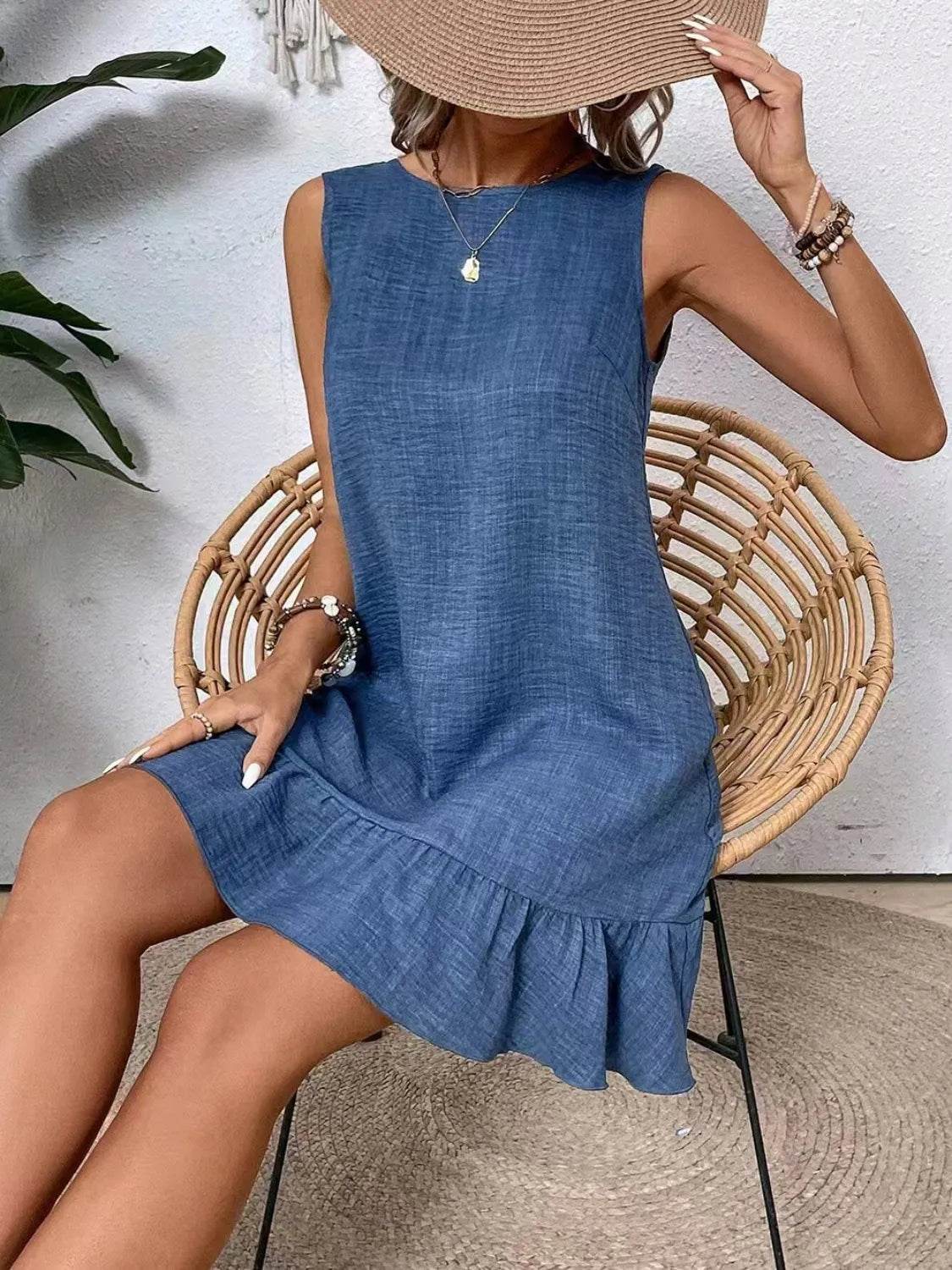 Ruffled Hem Sleeveless Tie-Back Dress - MARIGOLD