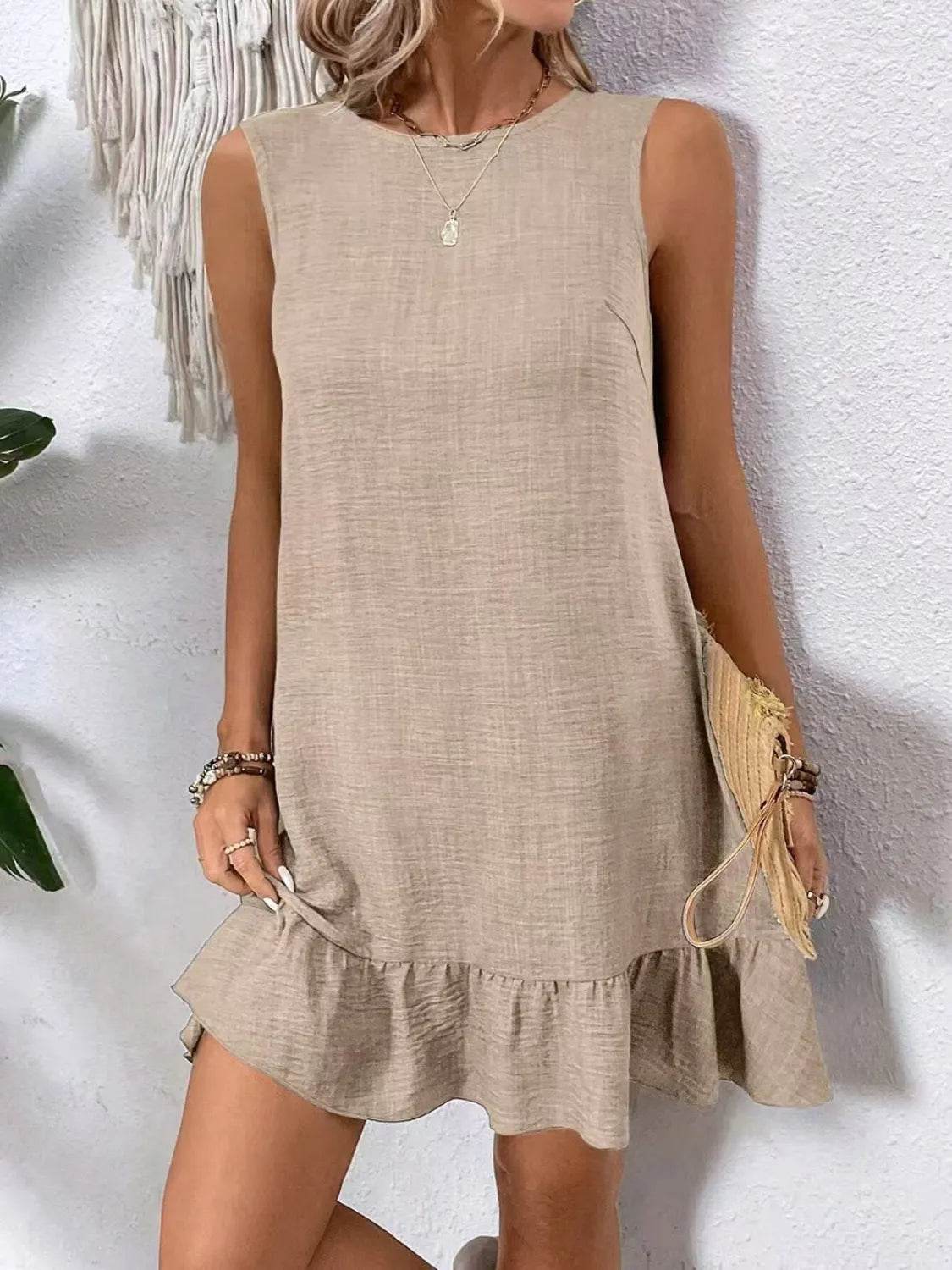 Ruffled Hem Sleeveless Tie-Back Dress - MARIGOLD