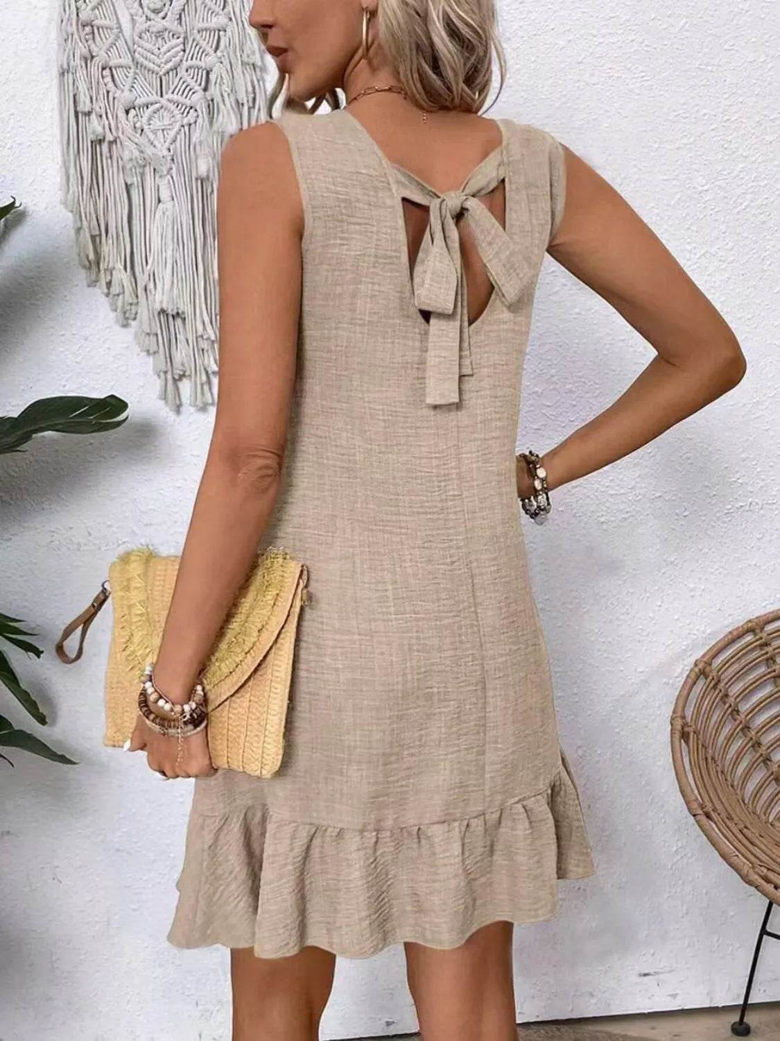 Ruffled Hem Sleeveless Tie-Back Dress - MARIGOLD
