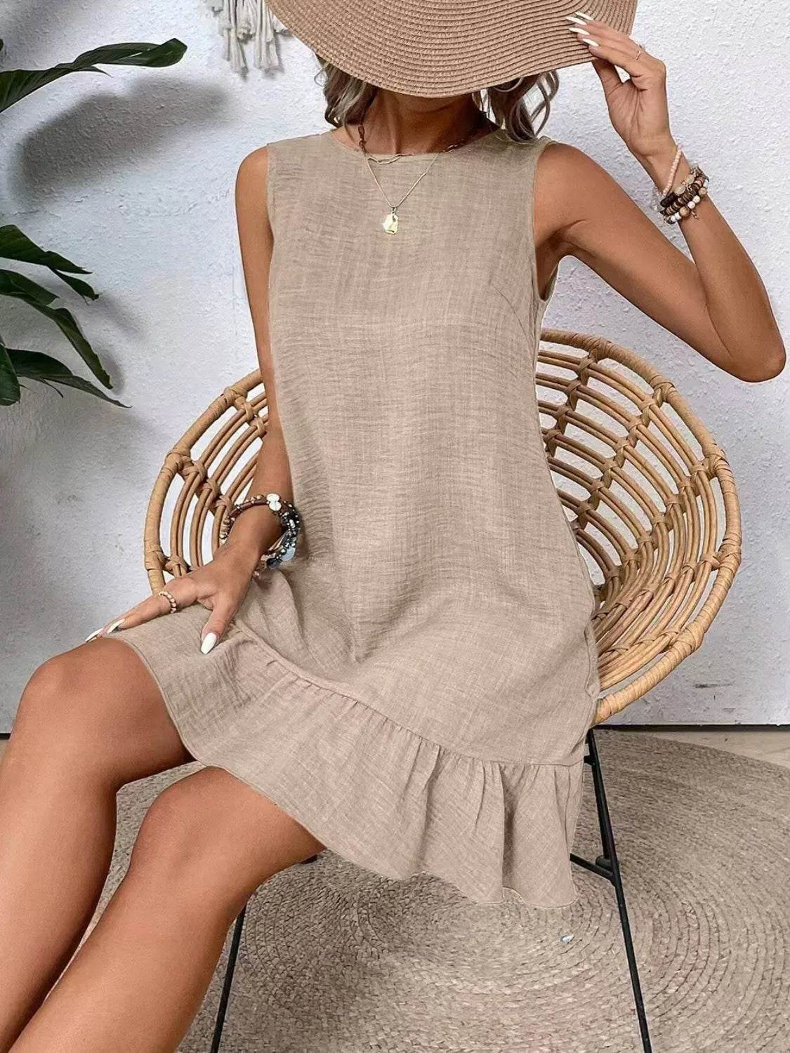 Ruffled Hem Sleeveless Tie-Back Dress - MARIGOLD