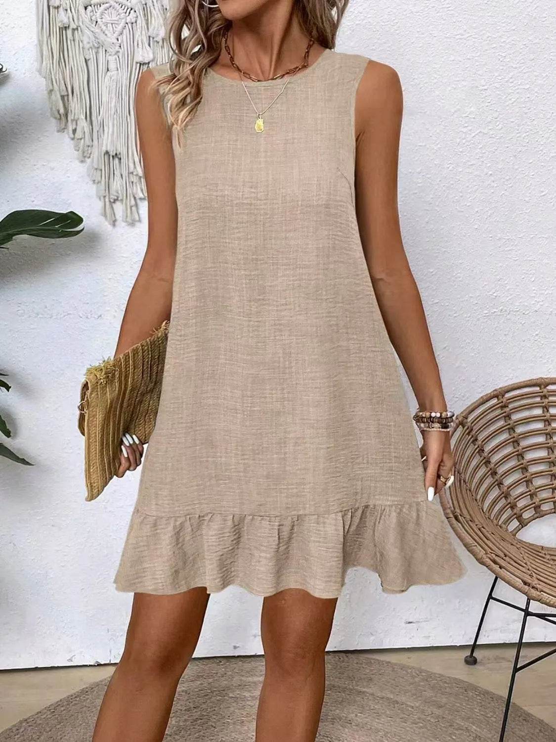 Ruffled Hem Sleeveless Tie-Back Dress - MARIGOLD