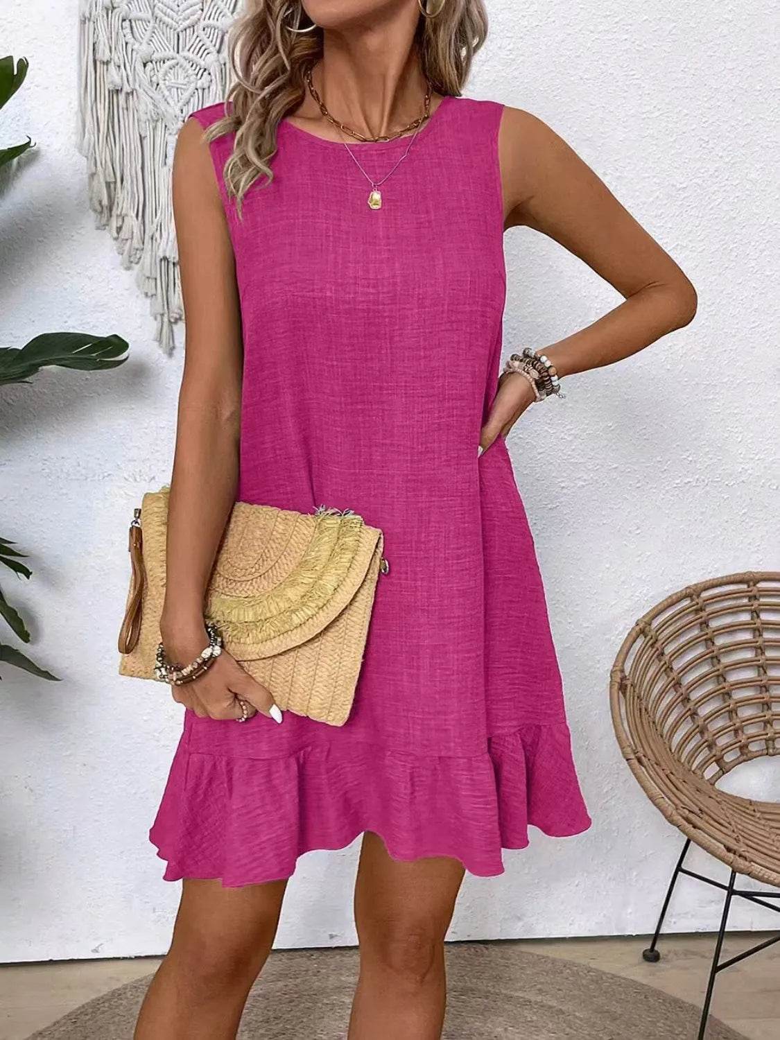 Ruffled Hem Sleeveless Tie-Back Dress - MARIGOLD