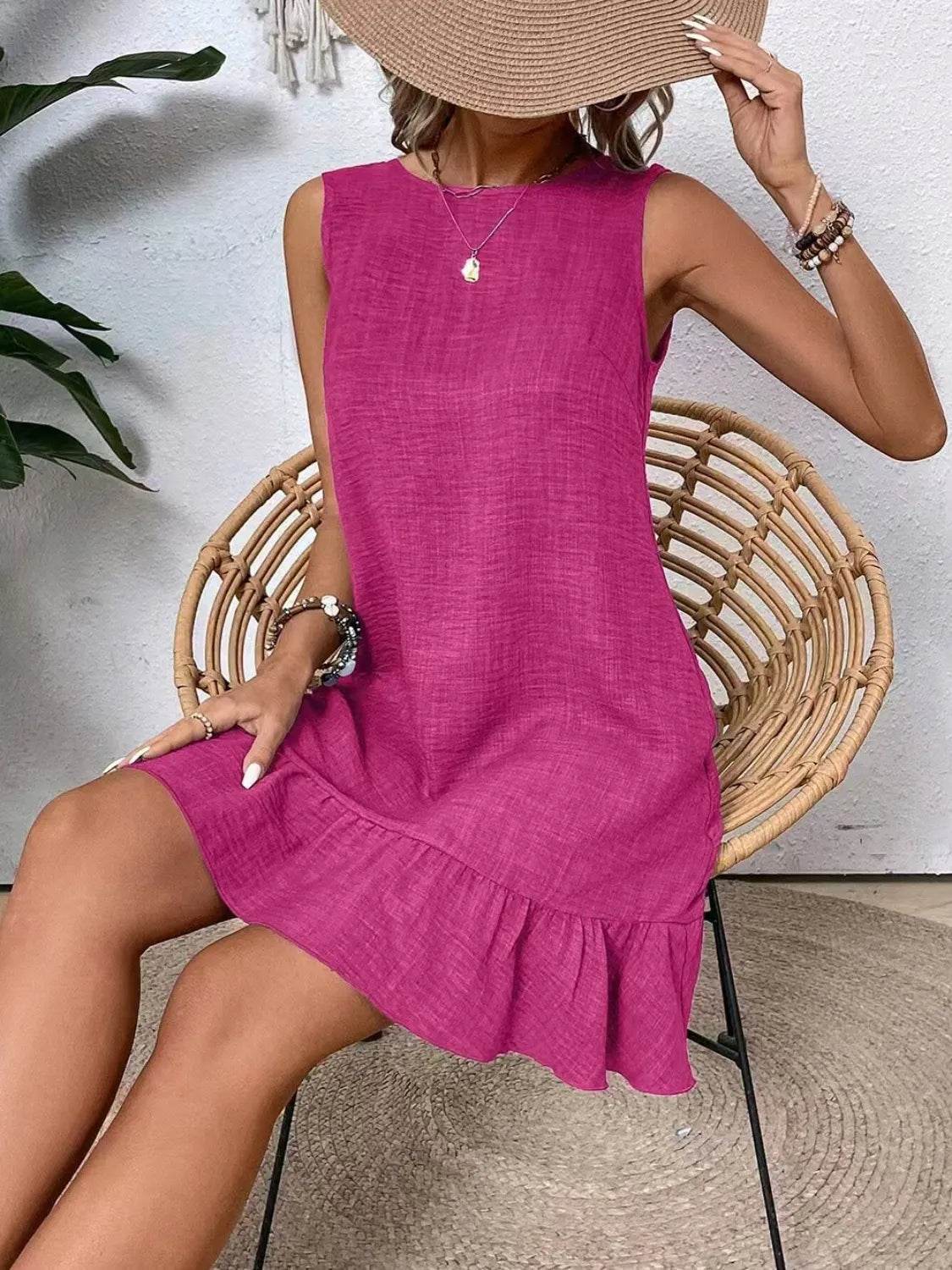 Ruffled Hem Sleeveless Tie-Back Dress - MARIGOLD