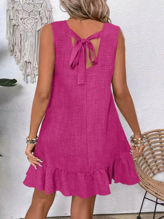 Ruffled Hem Sleeveless Tie-Back Dress - MARIGOLD