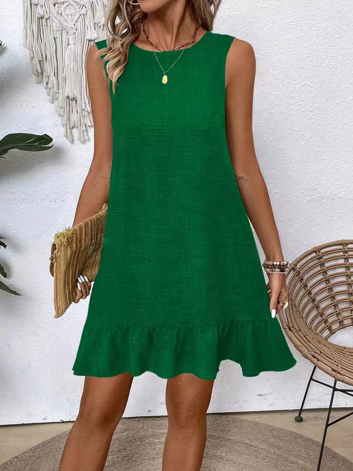 Ruffled Hem Sleeveless Tie-Back Dress - MARIGOLD