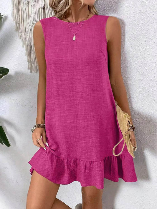 Ruffled Hem Sleeveless Tie-Back Dress - MARIGOLD