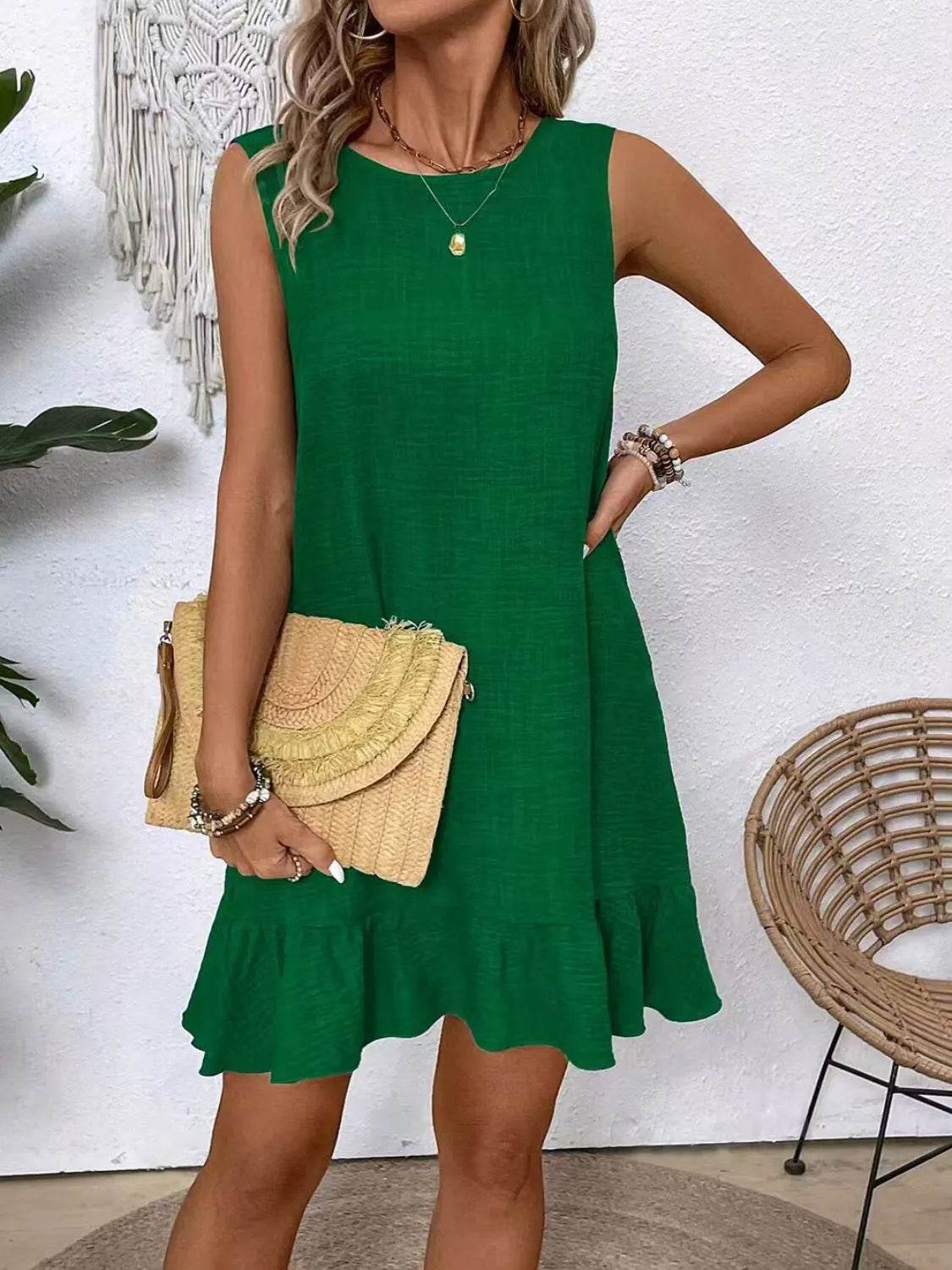 Ruffled Hem Sleeveless Tie-Back Dress - MARIGOLD