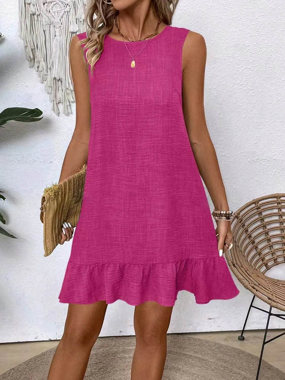 Ruffled Hem Sleeveless Tie-Back Dress - MARIGOLD