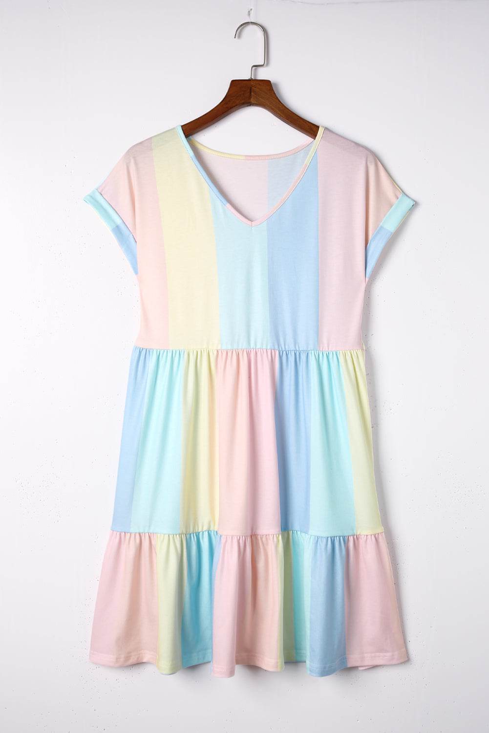 Color Block V-Neck Short Sleeve Mini Dress - MARIGOLD