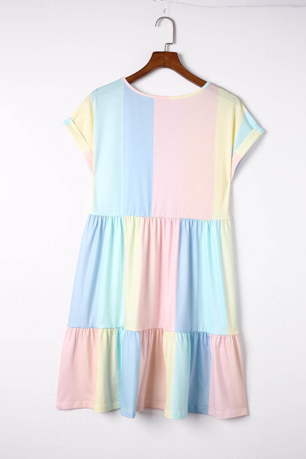 Color Block V-Neck Short Sleeve Mini Dress - MARIGOLD