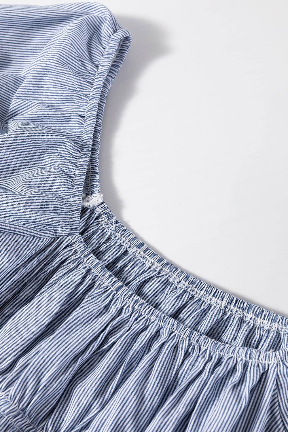 Striped Bubble Sleeve Ruched Babydoll Dress - MARIGOLD