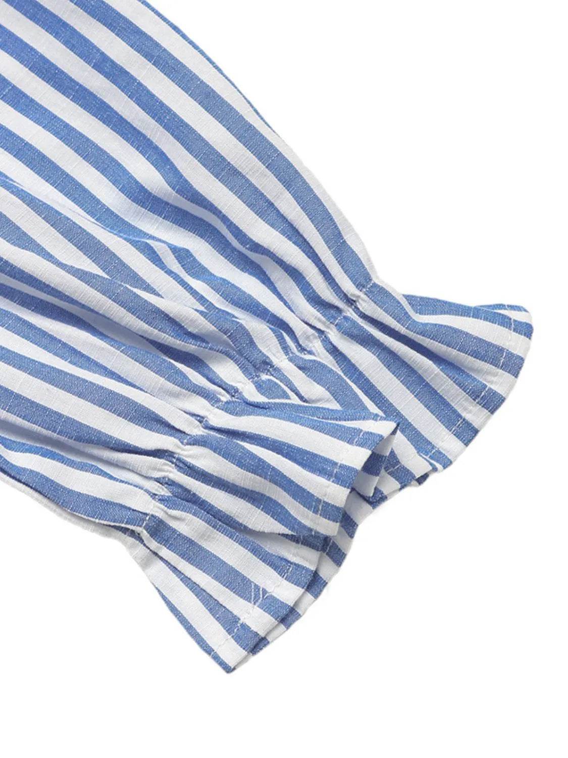 Striped Half Sleeve Mini Shirt Dress - MARIGOLD