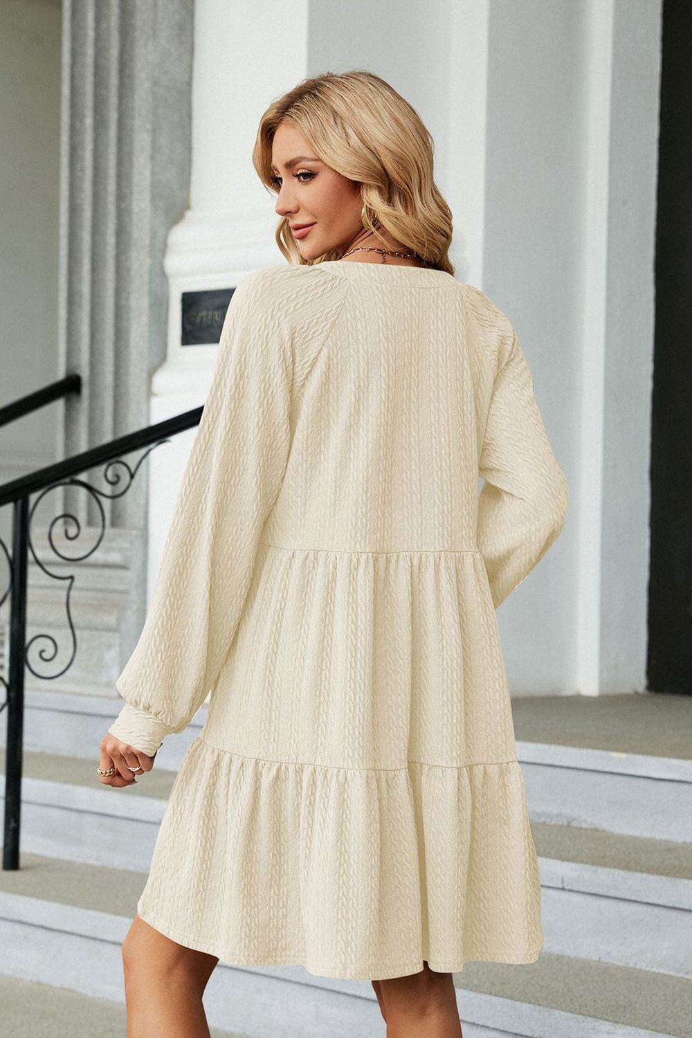 Notched Neck Long Sleeve Mini Dress - MARIGOLD