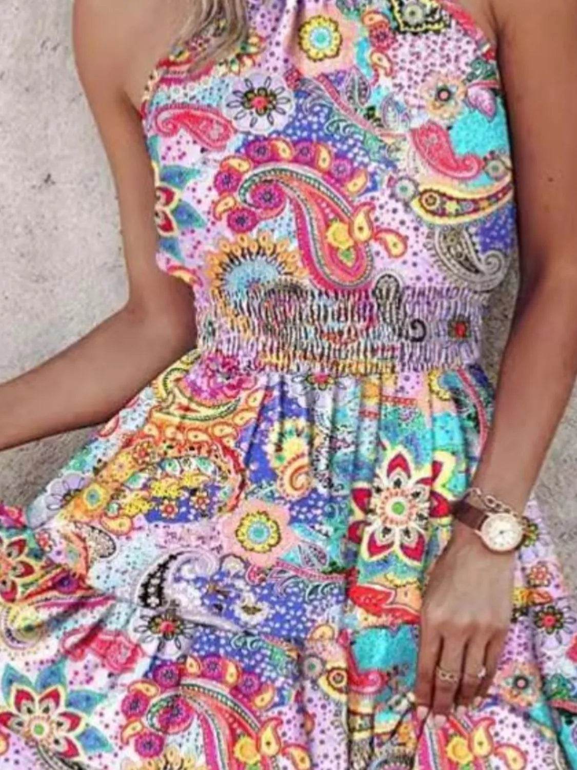 Vibrant Halter Tiered Mini Dress - MARIGOLD