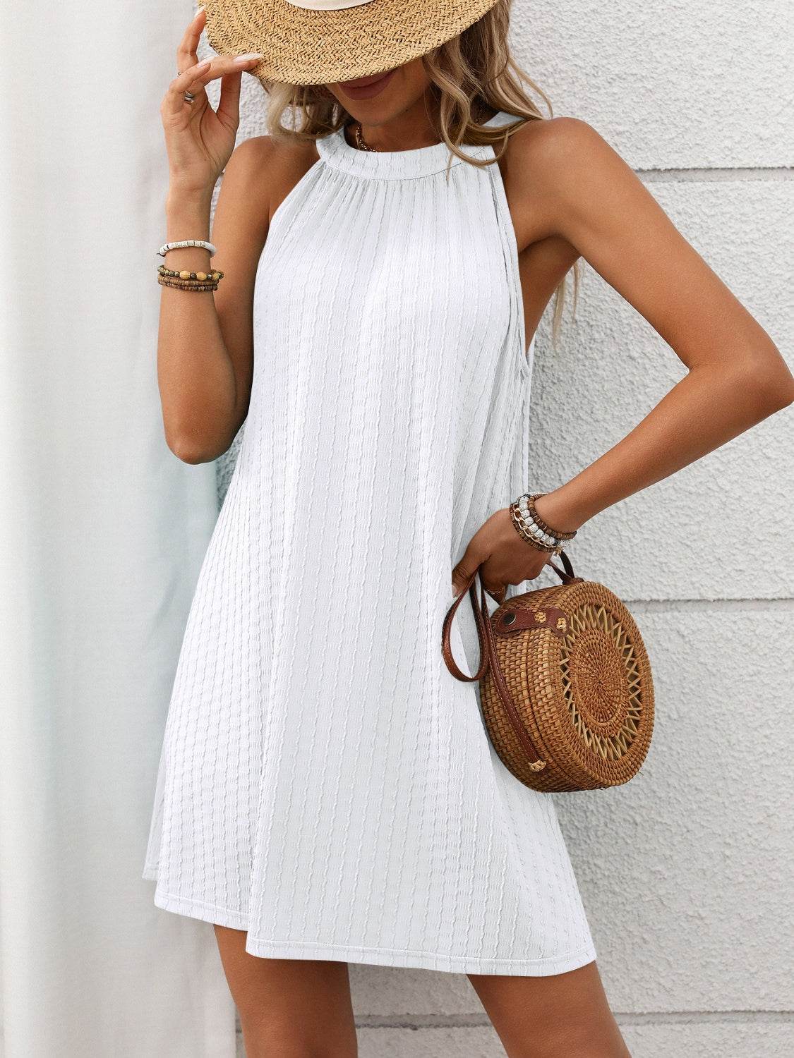 Grecian Neck Mini Dress - MARIGOLD