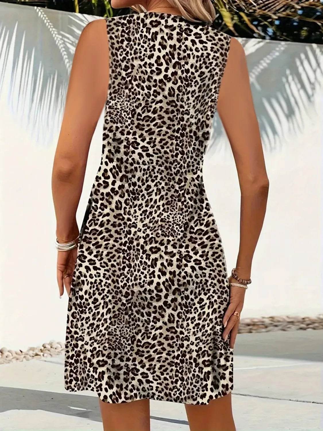 Leopard V-Neck Sleeveless Mini Dress - MARIGOLD