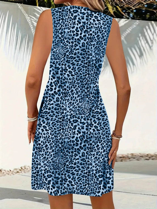 Leopard V-Neck Sleeveless Mini Dress - MARIGOLD
