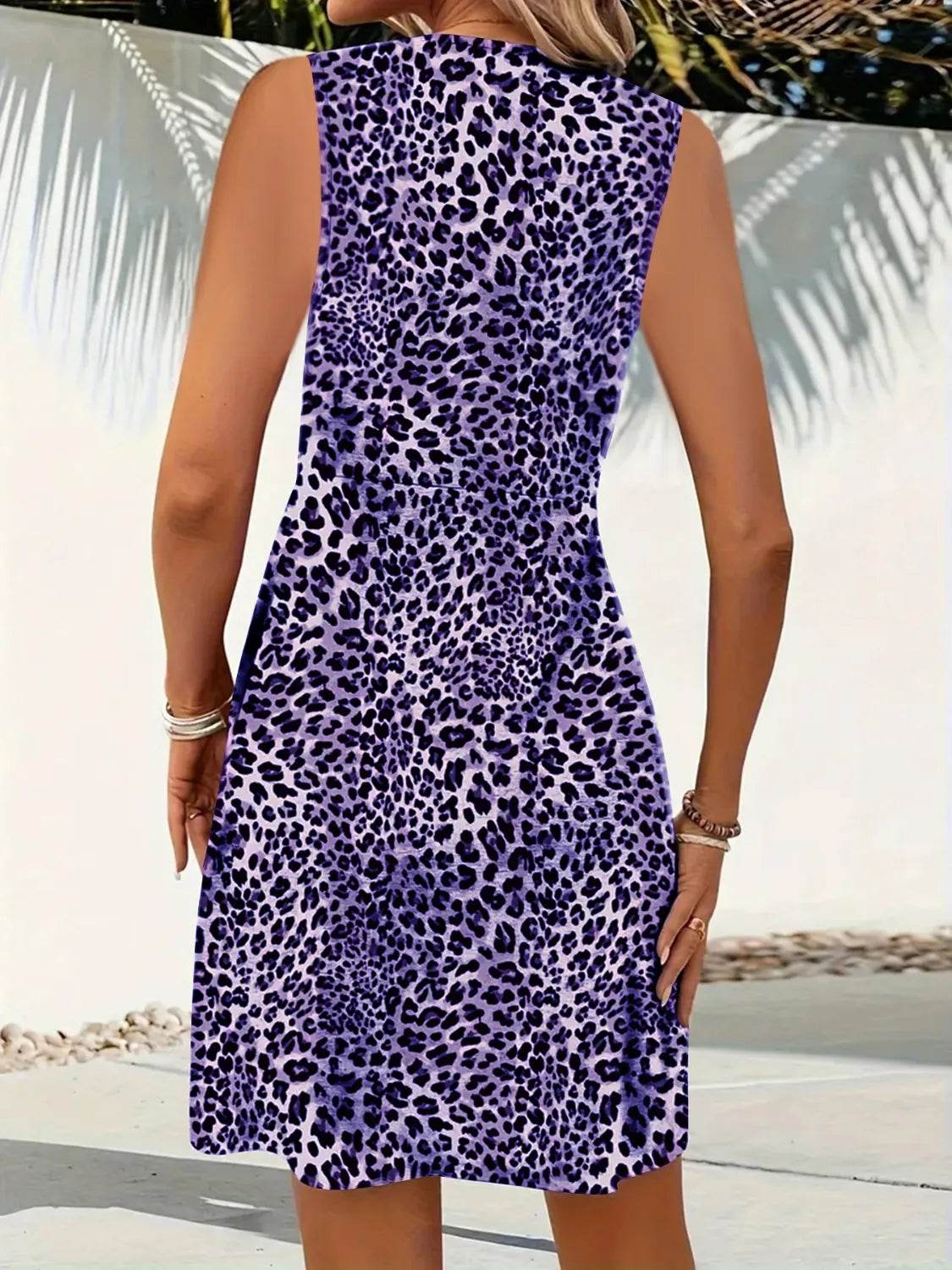 Leopard V-Neck Sleeveless Mini Dress - MARIGOLD