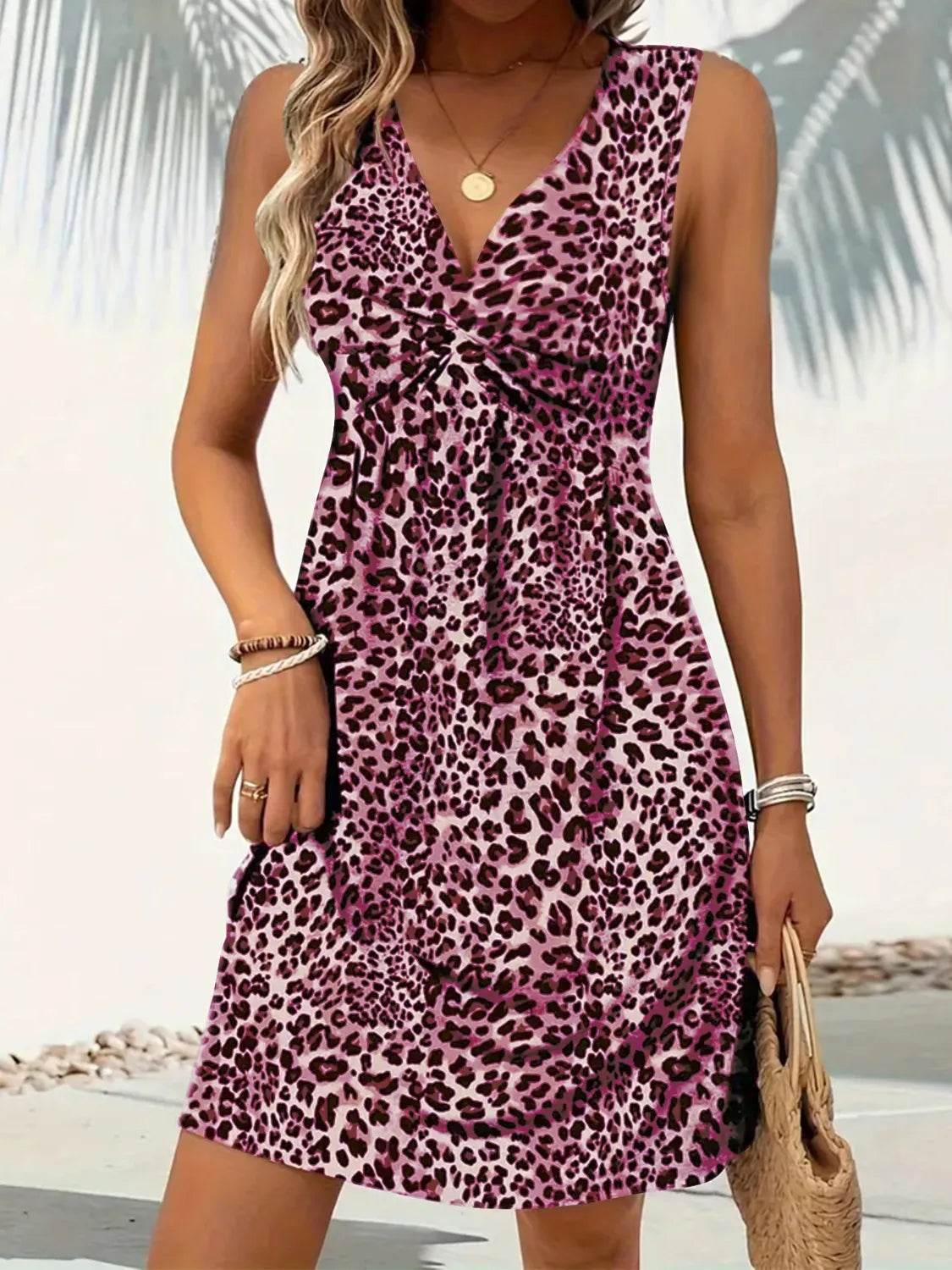 Leopard V-Neck Sleeveless Mini Dress - MARIGOLD