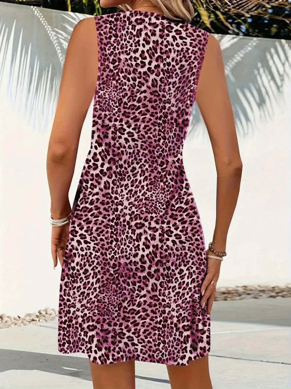 Leopard V-Neck Sleeveless Mini Dress - MARIGOLD