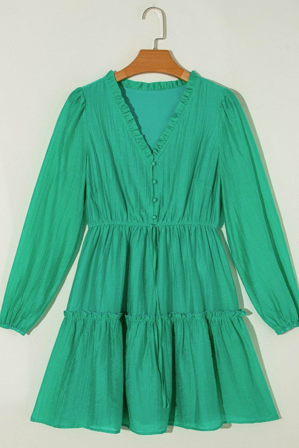 Green V-Neck Tiered Mini Dress - MARIGOLD