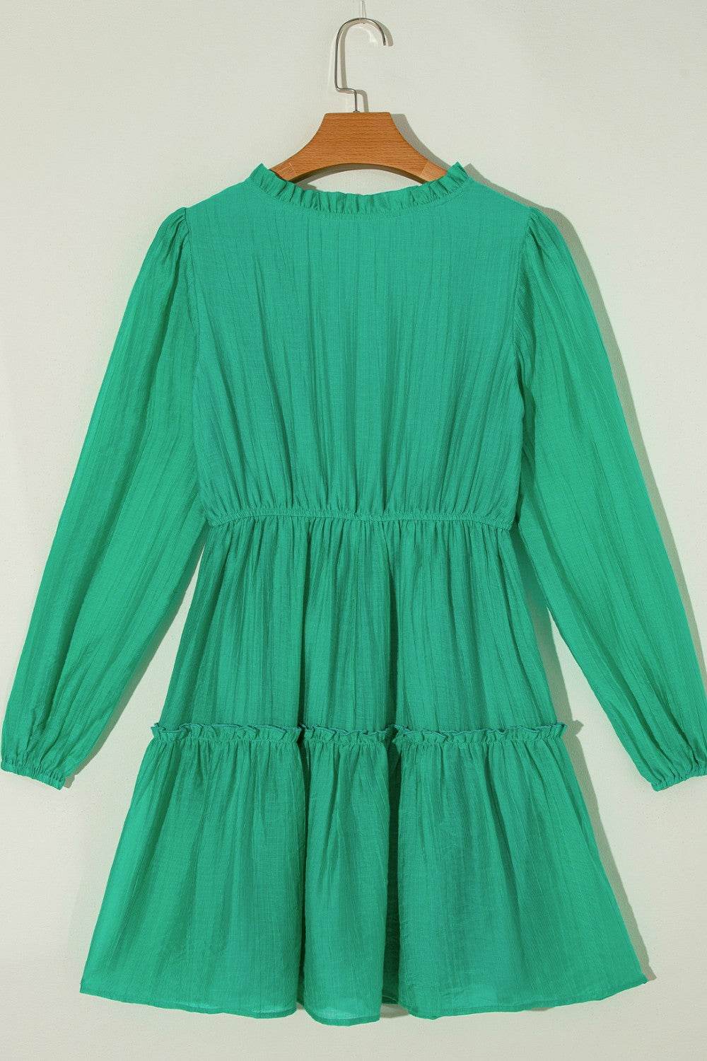 Green V-Neck Tiered Mini Dress - MARIGOLD