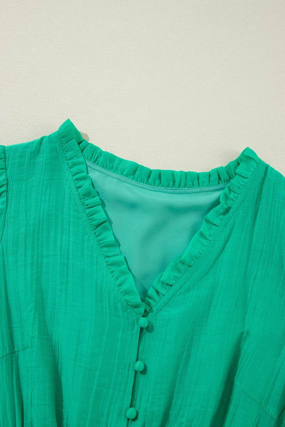 Green V-Neck Tiered Mini Dress - MARIGOLD