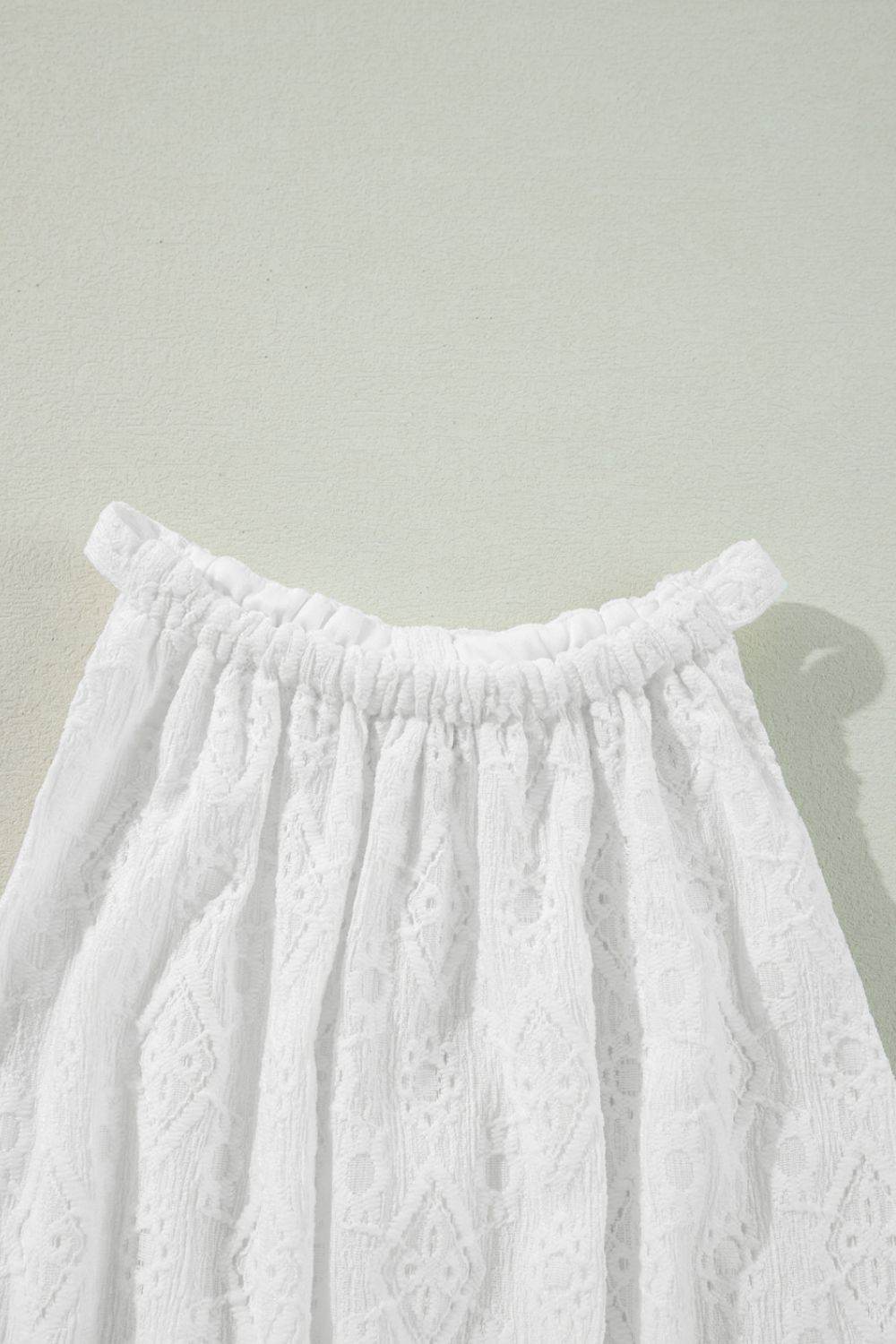 White Lace Halter Mini Dress with Tie Waist & Back Neck Tie - MARIGOLD