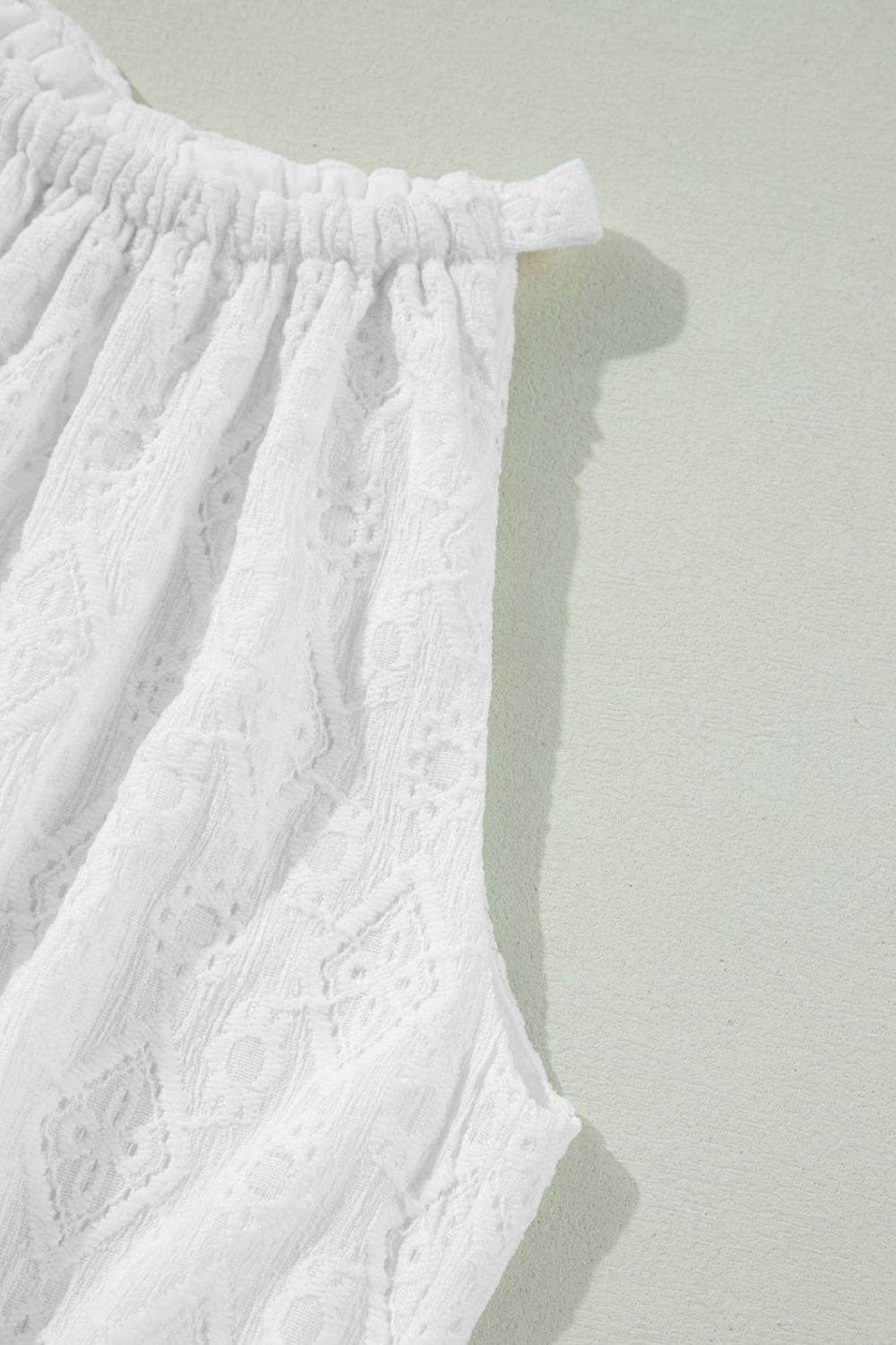 White Lace Halter Mini Dress with Tie Waist & Back Neck Tie - MARIGOLD