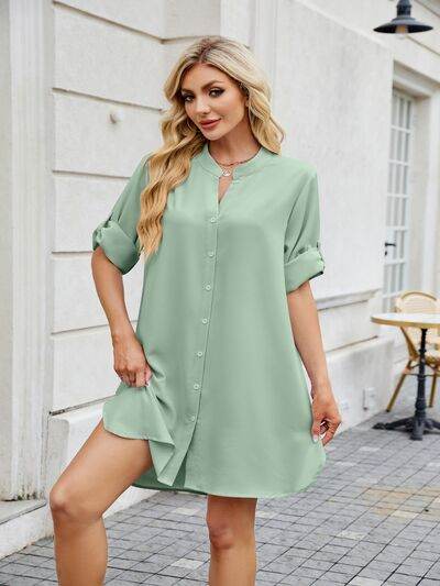 Minimalist Notch-Neck Mini Shirt Dress - MARIGOLD