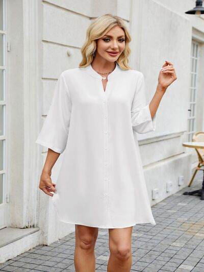 Minimalist Notch-Neck Mini Shirt Dress - MARIGOLD