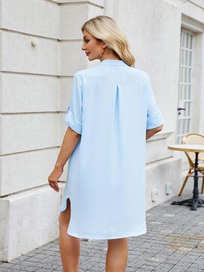 Minimalist Notch-Neck Mini Shirt Dress - MARIGOLD