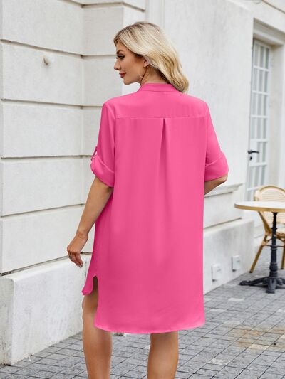 Minimalist Notch-Neck Mini Shirt Dress - MARIGOLD