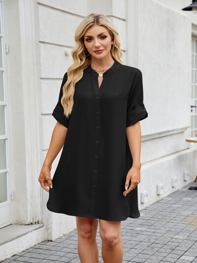 Minimalist Notch-Neck Mini Shirt Dress - MARIGOLD