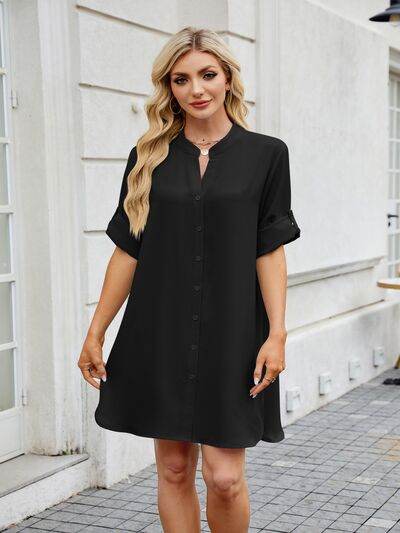 Minimalist Notch-Neck Mini Shirt Dress - MARIGOLD